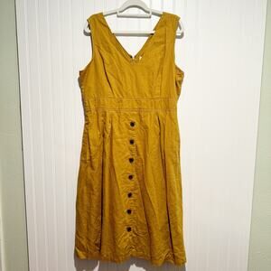 GAP V Neck Button Midi Dress Golden Tan Plus Size 18